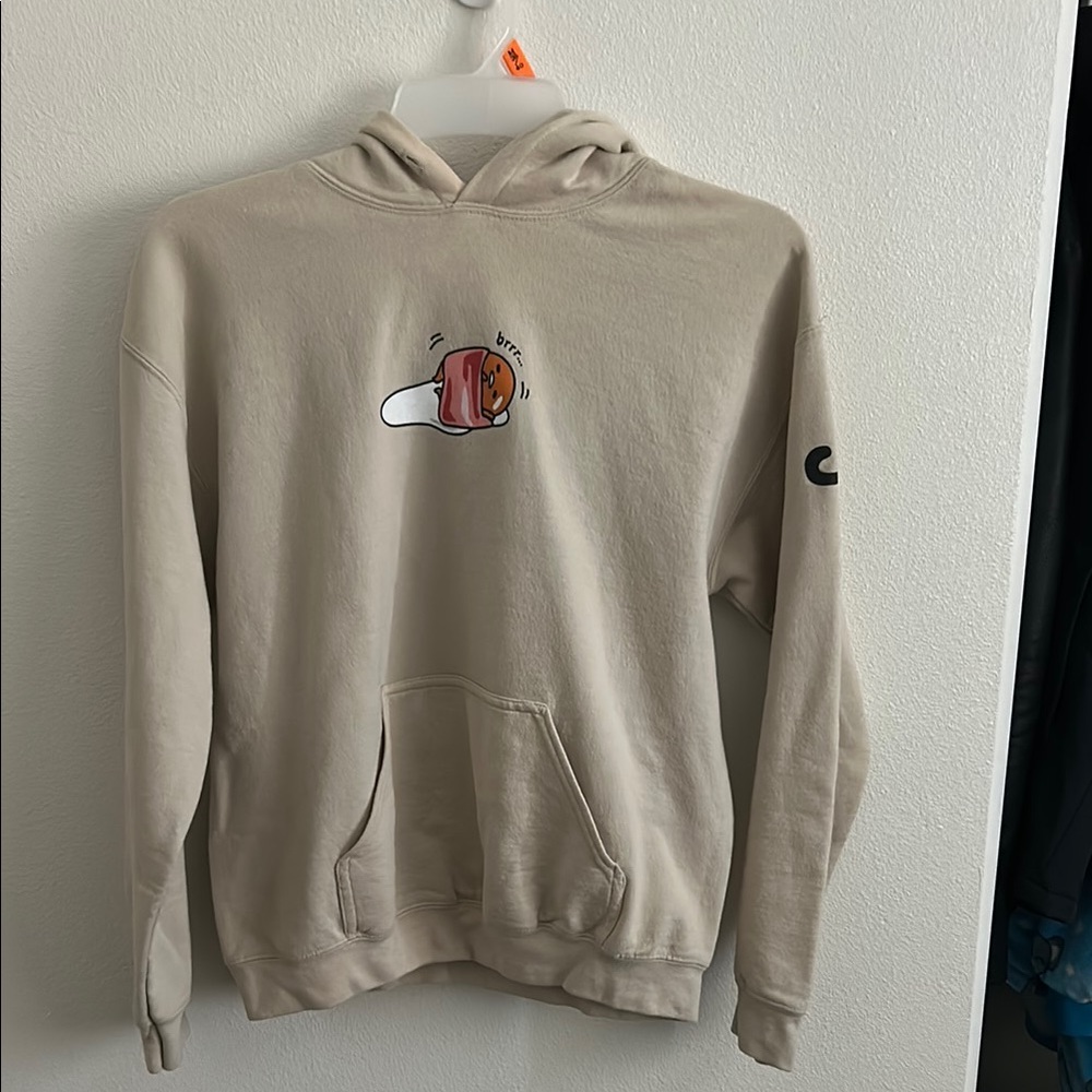 Tan Hoodie with Gudetama and Sleeve Detail